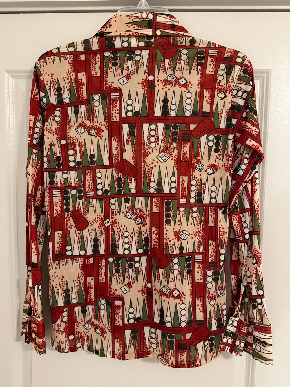 Button-Down Novelty Backgammon Print Shirt - Vegas Dice Vintage LS Sears Sz S - Picture 6 of 7